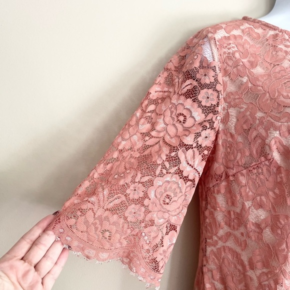 HITHERTO | BHLDN Pink Lace Half Sleeve Shift Mini Dress Women's Size 10 - Picture 5 of 10